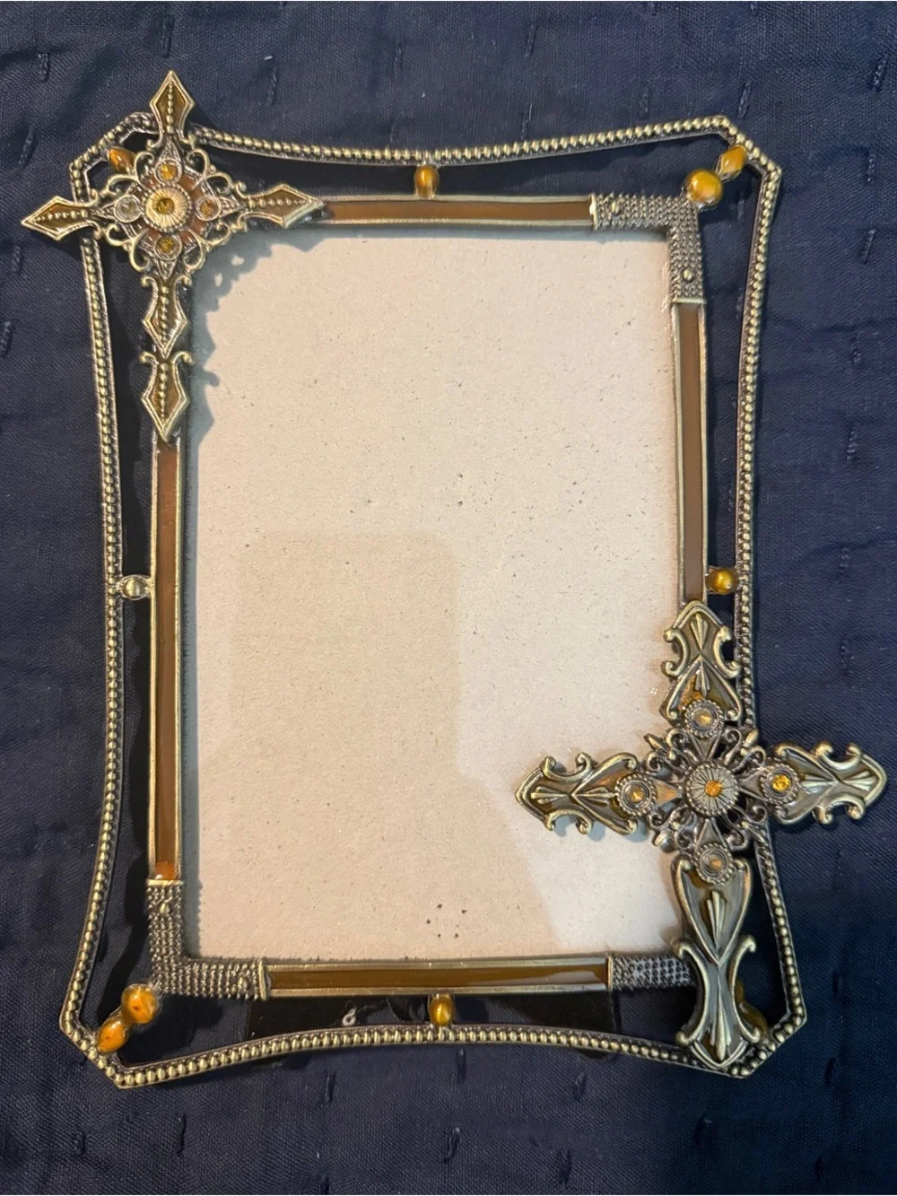 Ornate Gold Cross Accent Photo Frame - Decorative Home Accent 5x7